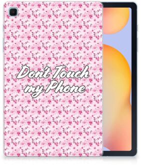 B2Ctelecom TPU Backcover Samsung Galaxy Tab S6 Lite Hoesje met Tekst Flowers Pink Don't Touch My Phone met transparant zijkanten