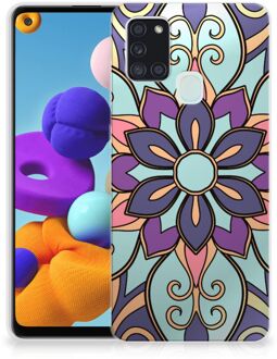 B2Ctelecom TPU Bumper Samsung Galaxy A21s Smartphone hoesje Paarse Bloem