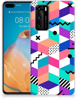 B2Ctelecom TPU Case Huawei P40 Telefoonhoesje Blokken Kleurrijke