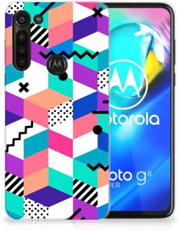 B2Ctelecom TPU Case Motorola Moto G8 Power Telefoonhoesje Blokken Kleurrijke