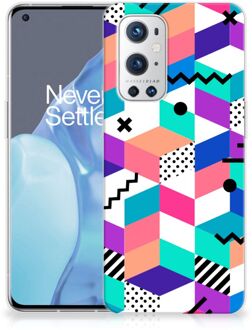 B2Ctelecom TPU Case OnePlus 9 Pro Telefoonhoesje Blokken Kleurrijke