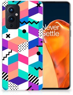 B2Ctelecom TPU Case OnePlus 9 Telefoonhoesje Blokken Kleurrijke