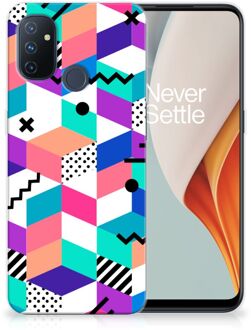 B2Ctelecom TPU Case OnePlus Nord N100 Telefoonhoesje Blokken Kleurrijke