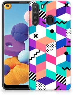 B2Ctelecom TPU Case Samsung Galaxy A21 Telefoonhoesje Blokken Kleurrijke