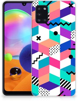 B2Ctelecom TPU Case Samsung Galaxy A31 Telefoonhoesje Blokken Kleurrijke