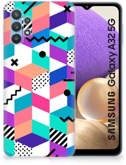 B2Ctelecom TPU Case Samsung Galaxy A32 5G Telefoonhoesje Blokken Kleurrijke