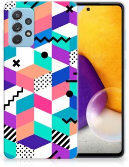 B2Ctelecom TPU Case Samsung Galaxy A72 Telefoonhoesje Blokken Kleurrijke