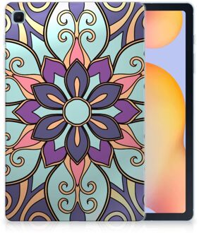 B2Ctelecom TPU Cover Samsung Galaxy Tab S6 Lite Mobiel Case Paarse Bloem met transparant zijkanten