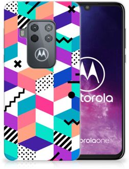 B2Ctelecom TPU Hoesje Motorola One Zoom Kleurrijk Blokken