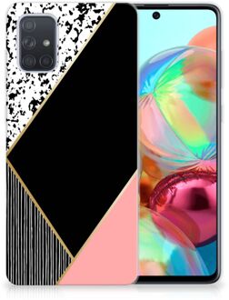 B2Ctelecom TPU Hoesje Samsung Galaxy A71 Zwart Roze Vormen