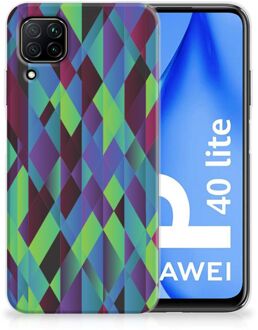 B2Ctelecom TPU Silicone Hoesje Huawei P40 Lite Smartphonehoesje met naam Abstract Groen Blauw