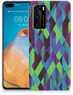 B2Ctelecom TPU Silicone Hoesje Huawei P40 Smartphonehoesje met naam Abstract Groen Blauw