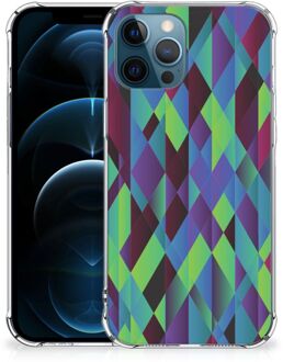 B2Ctelecom TPU Silicone Hoesje iPhone 12 | 12 Pro Telefoonhoesje  met doorzichtige rand Abstract Groen Blauw