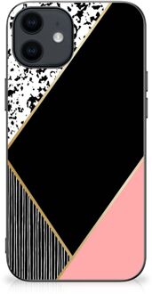 B2Ctelecom TPU Silicone Hoesje iPhone 12 Pro | 12 (6.1") Telefoonhoesje met Zwarte rand Black Pink Shapes