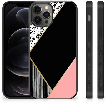 B2Ctelecom TPU Silicone Hoesje iPhone 12 Pro Max Telefoonhoesje met Zwarte rand Black Pink Shapes