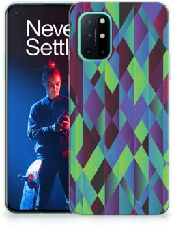 B2Ctelecom TPU Silicone Hoesje OnePlus 8T Smartphonehoesje met naam Abstract Groen Blauw