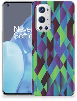 B2Ctelecom TPU Silicone Hoesje OnePlus 9 Pro Smartphonehoesje met naam Abstract Groen Blauw