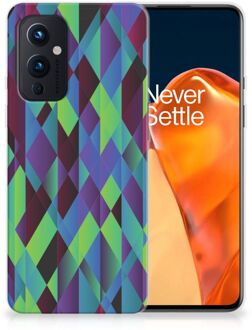 B2Ctelecom TPU Silicone Hoesje OnePlus 9 Smartphonehoesje met naam Abstract Groen Blauw