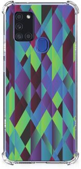 B2Ctelecom TPU Silicone Hoesje Samsung Galaxy A21s Telefoonhoesje  met doorzichtige rand Abstract Groen Blauw