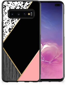 B2Ctelecom TPU Silicone Hoesje Samsung Galaxy S10+ Telefoonhoesje met Zwarte rand Black Pink Shapes