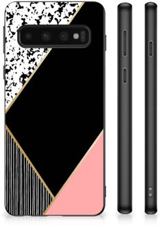 B2Ctelecom TPU Silicone Hoesje Samsung Galaxy S10 Telefoonhoesje met Zwarte rand Black Pink Shapes