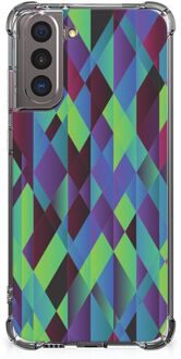 B2Ctelecom TPU Silicone Hoesje Samsung Galaxy S21 Telefoonhoesje  met doorzichtige rand Abstract Groen Blauw