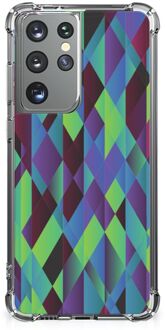 B2Ctelecom TPU Silicone Hoesje Samsung Galaxy S21 Ultra Telefoonhoesje  met doorzichtige rand Abstract Groen Blauw