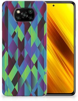 B2Ctelecom TPU Silicone Hoesje Xiaomi Poco X3 Smartphonehoesje met naam Abstract Groen Blauw