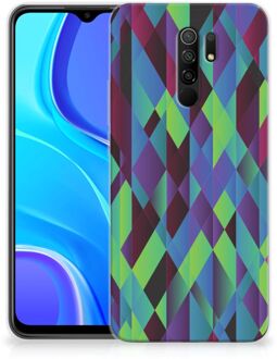 B2Ctelecom TPU Silicone Hoesje Xiaomi Redmi 9 Smartphonehoesje met naam Abstract Groen Blauw