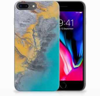 B2Ctelecom TPU Siliconen Backcase Hoesje iPhone 8 Plus | 7 Plus Design Marble Blue Gold