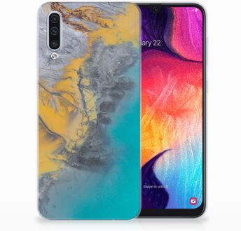 B2Ctelecom TPU Siliconen Backcase Samsung Galaxy A50 Design Marble Blue Gold