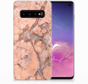 B2Ctelecom TPU Siliconen Backcover Hoesje Samsung Galaxy S10 Design Marmer Oranje