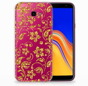 B2Ctelecom TPU Siliconen backcover Samsung Galaxy J4 Plus (2018) Design Gouden Bloemen