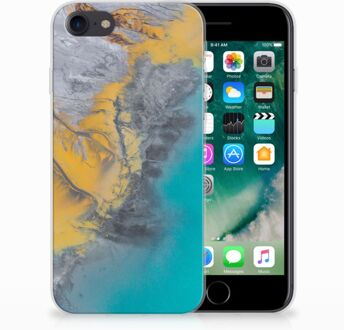 B2Ctelecom TPU siliconen hoesje iPhone 7 | 8 Marble Blue Gold