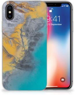 B2Ctelecom TPU-siliconen Hoesje iPhone Xs | X/10 Design Marble Blue Gold