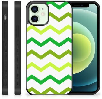 B2Ctelecom TPU Siliconen Hoesje met Foto iPhone 12 Mini Telefoonhoesje met Zwarte rand Zigzag Groen