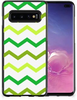 B2Ctelecom TPU Siliconen Hoesje met Foto Samsung Galaxy S10+ Telefoonhoesje met Zwarte rand Zigzag Groen