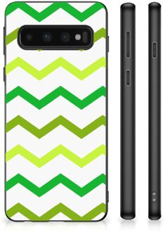 B2Ctelecom TPU Siliconen Hoesje met Foto Samsung Galaxy S10 Telefoonhoesje met Zwarte rand Zigzag Groen