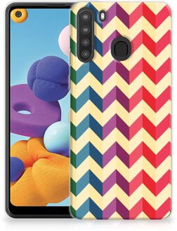 B2Ctelecom TPU Siliconen Hoesje Samsung Galaxy A21 Doorzichtig Hoesje Zigzag Color