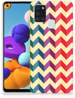 B2Ctelecom TPU Siliconen Hoesje Samsung Galaxy A21s Doorzichtig Hoesje Zigzag Color