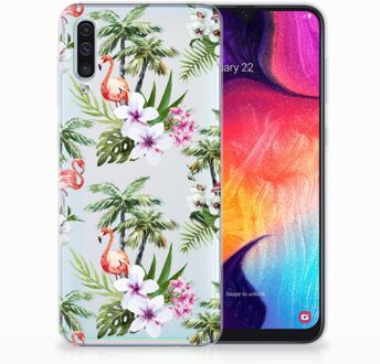 B2Ctelecom TPU Siliconen Hoesje Samsung Galaxy A50 Design Flamingo Palms