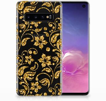 B2Ctelecom TPU Siliconen Hoesje Samsung Galaxy S10 Design Gouden Bloemen