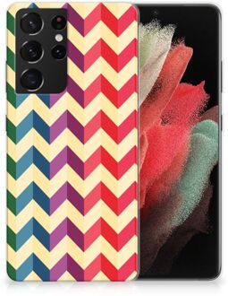 B2Ctelecom TPU Siliconen Hoesje Samsung Galaxy S21 Ultra Doorzichtig Hoesje Zigzag Color