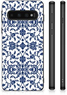 B2Ctelecom Trendy Telefoonhoesjes Samsung Galaxy S10 GSM Hoesje met Zwarte rand Flower Blue