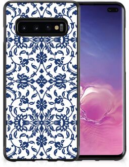 B2Ctelecom Trendy Telefoonhoesjes Samsung Galaxy S10+ GSM Hoesje met Zwarte rand Flower Blue