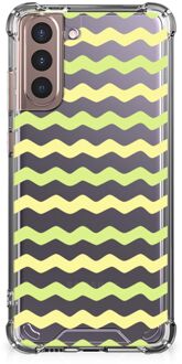 B2Ctelecom Trendy Telefoonhoesjes Samsung Galaxy S21 Plus Telefoonhoesje  met doorzichtige rand Waves Yellow