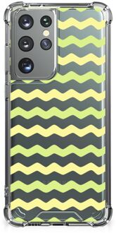 B2Ctelecom Trendy Telefoonhoesjes Samsung Galaxy S21 Ultra Telefoonhoesje  met doorzichtige rand Waves Yellow