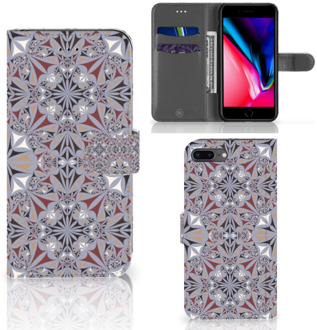 B2Ctelecom Uniek Boekhoesje Black Flower Tiles Geschikt voor Apple iPhone 7 Plus | 8 Plus