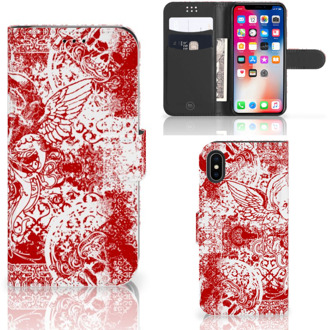 B2Ctelecom Uniek Bookcover hoesje Angel Skull Red Geschikt voor iPhone X | Xs