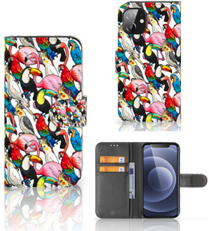 B2Ctelecom Wallet Book Case Apple iPhone 12 Mini Telefoon Hoesje Birds